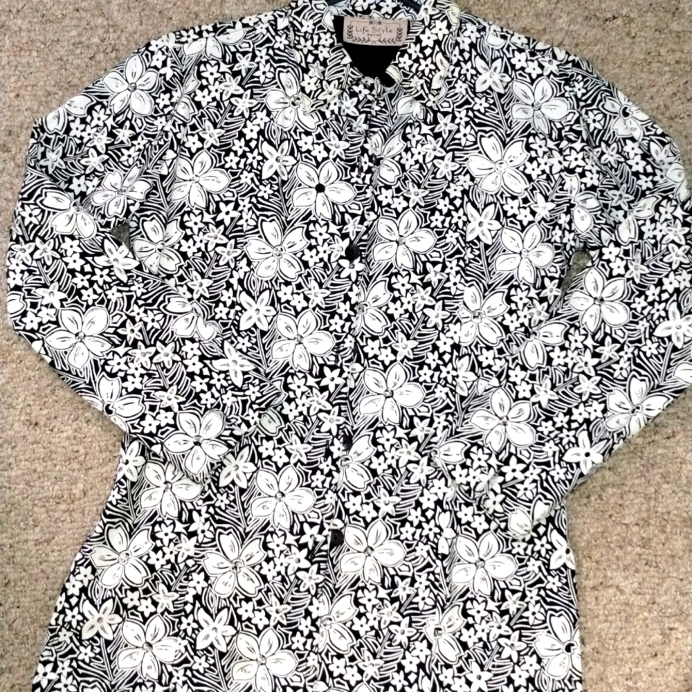 ⭐ Linen/cotton Flower Print with Sequence Long Sleeve Top Blouse Summer P petite - Picture 11 of 11
